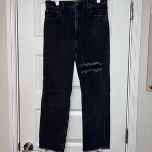 Abercrombie & Fitch Black Distressed Women's Ankle Straight Ultra High Jeans